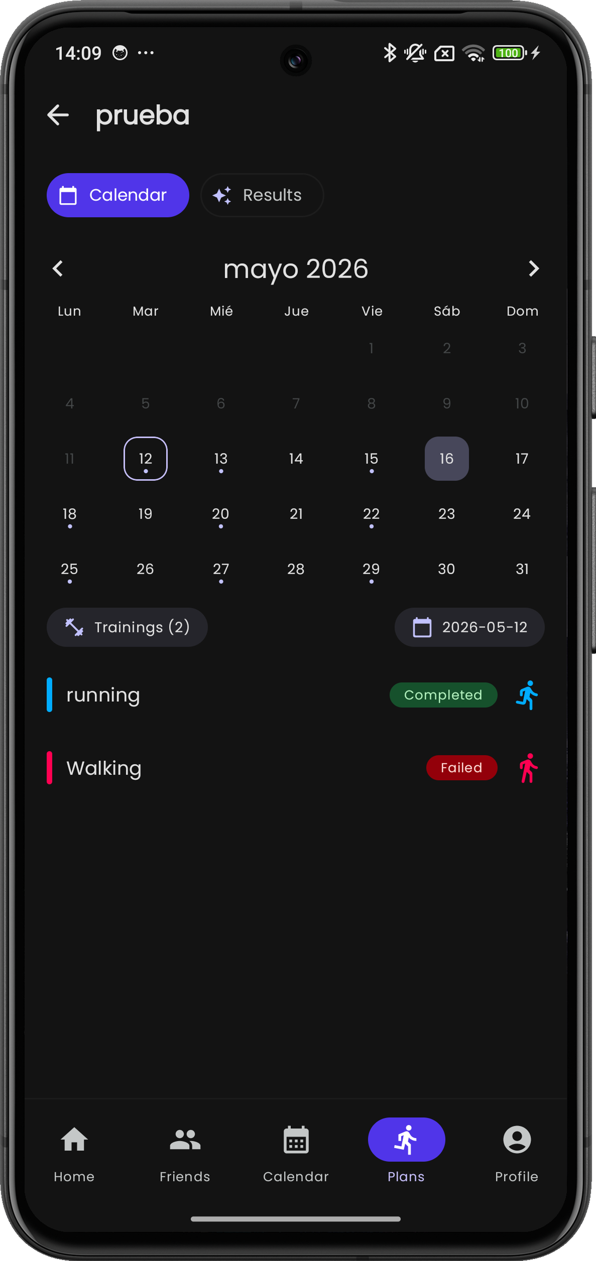 Calendar screen